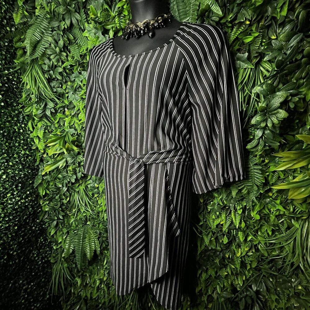 Women Dress XXL Black White Striped Knot Front Keyhole Neck MLLE GABRIELLE 0789